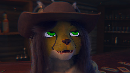 anthro clothing fangs female fluffy green_eyes hair hat headgear headwear looking_pleasured looking_up nude open_mouth passionate solo teeth dev4ik cheetah felid feline jaguar leopard mammal pantherine 16:9 3d_(artwork) digital_media_(artwork) hi_res widescreen