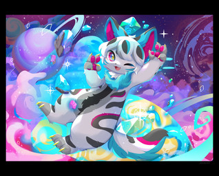 3_toes 4_fingers :3 amazing_background ambiguous_gender anthro biped black_body black_border black_ear_tips black_ears black_fur black_hair black_markings black_nose black_stripes black_tail blue_body blue_ears blue_eyes blue_fur blue_hair blue_markings blue_tail border cheek_markings chibi claws cloud cosmic_background countershade_fur countershade_tail countershade_torso countershading crystal cute_fangs detailed_background dipstick_ears ear_markings facial_markings fangs featureless_crotch feet finger_claws fingerless_(marking) fingerpads fingers floating fluffy fluffy_tail front_view fur glistening glistening_eyes grey_body grey_fur grey_tail hair handpaw head_markings kemono looking_at_viewer markings multicolored_body multicolored_ears multicolored_eyes multicolored_fur multicolored_hair multicolored_tail neck_tuft nude one_eye_closed open_:3 open_mouth open_smile outside pawpads paws planet pupils purple_body purple_eyes purple_fur purple_inner_ear purple_markings purple_pawpads purple_tail ringed_eyes semi-anthro short_hair sky smile solo space spacescape sparklefur sparkles star starry_sky striped_body striped_fur stripes tail teeth thick_thighs three-quarter_view toe_claws toeless_(marking) toes tuft white_body white_fur white_hair white_tail wink yellow_claws yellow_pupils nemesia/haineko domestic_cat felid feline felis mammal 2023 absurd_res colored colorful_theme detailed digital_media_(artwork) full-length_portrait hi_res portrait shaded signature