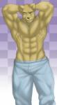 abs anthro anthrofied athletic bedroom_eyes biceps big_muscles blonde_eyebrows blue_eyes bottomwear bulge clothed clothing eyebrows flexing fur grin hair hands_behind_head looking_at_viewer male muscular muscular_anthro muscular_male narrowed_eyes pants pecs raised_arms seductive smile smirk solo teeth topless yellow_body fr nukde five_nights_at_freddy's scottgames fredbear_(fnaf) golden_freddy_(fnaf) bear mammal 2015 hi_res