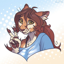 anthro blue_clothing blue_topwear brown_body brown_fur brown_hair brown_nose brown_pawpads cheek_tuft closed_smile clothed clothing ear_piercing ear_ring eyelashes facial_tuft female fingerpads fur gesture glistening glistening_eyes hair hand_gesture inner_ear_fluff long_hair looking_at_viewer mouth_closed orange_body orange_fur pawpads piercing ring_piercing smile solo topwear tuft v_sign white_body white_fur white_inner_ear_fluff lostgoose molly_(lostgoose) felid mammal 1:1 2022 bust_portrait dated hi_res icon portrait signature