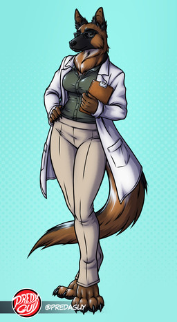 anthro brown_body brown_fur clipboard clothing coat doctor eyewear female female_anthro fluffy fluffy_tail fur glasses green_clothing green_shirt green_topwear khaki_pants lab_coat neck_floof shirt solo tail topwear wearing_glasses predaguy dr_aspen_reed_(uthalla) canid canine canis domestic_dog german_shepherd herding_dog mammal pastoral_dog hi_res