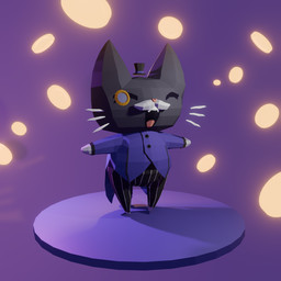 black_body black_fur clothing eyewear formal_suit fur grey_body grey_fur hat headgear headwear male monocle open_mouth solo standing top_hat whiskers conditional_dnp nikoyishi domestic_cat felid feline felis mammal 1:1 2024 3d_(artwork) blender_(artwork) digital_media_(artwork) hi_res