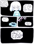 ambiguous_gender black_background chara_(undertale) clothed clothing comic dialogue english_text eyewear glasses human loverofpiggies mammal not_furry simple_background speech_bubble text undertale undertale_(series)