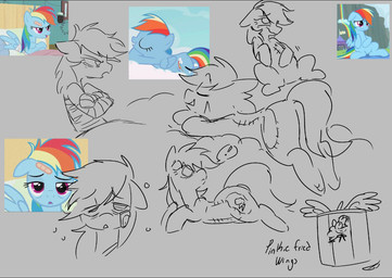 alternate_universe angry bandage bandaged_arm bandaged_chest bandaged_face bed blue_body blue_fur blue_wings bucket butt cloud confuse container crossed_arms cutie_mark eyes_closed feathered_wings feathers female feral fur furniture groggy hair half-closed_eyes happy hooves multicolored_hair multicolored_tail narrowed_eyes rainbow_hair rainbow_tail scar solo stitched_body tail wings sinful_pie cupcakes_(mlp_fanfic) friendship_is_magic hasbro my_little_pony mythology rainbow_dash_(mlp) equid equine horse mammal mythological_creature mythological_equine pegasus pony 2026 monochrome sketch sketch_page
