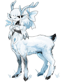 accessory alternate_species ambiguous_gender antlers armwear bangs bare_shoulders blunt_bangs blush bridal_gauntlets clothed clothing fur hair hair_accessory hair_ribbon hooves horn inner_ear_fluff long_hair ribbons solo tail tuft wheat cibastion demi_(cibastion) deer deer_taur mammal mammal_taur taur hi_res