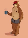 anthro belly beverage bulge clothing coffee colored_fur eyewear glasses male nipples overweight pecs slightly_chubby solo underwear chromawolf bear mammal hi_res