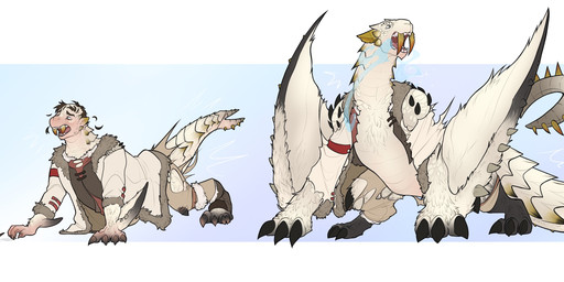 blue_background border bottomwear claw_growth claws clothing digitigrade fang_growth fangs feral finger_claws fur fur_growth furred_wings growth hair human_to_feral long_neck long_tail male pants scale_growth scales short_hair simple_background solo species_transformation tail tail_burst tail_growth teeth toe_claws torn_bottomwear torn_clothing torn_coat torn_pants transformation transformation_sequence white_body white_border white_fur white_scales wing_growth wings hybrid_kane capcom european_mythology monster_hunter mythology barioth dragon flying_wyvern human mammal mythological_creature mythological_scalie scalie western_dragon wyvern absurd_res hi_res