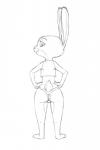 2017 akiric anthro black_and_white butt clothed clothing disney female hands_on_hips judy_hopps lagomorph leporid looking_at_viewer looking_back looking_back_at_viewer mammal monochrome panties rabbit rear_view simple_background smile solo standing underwear white_background zootopia