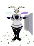 alcohol ambiguous_gender anthro antlers beverage bone clothing door doorway fur horn maid_apron maid_collar maid_headdress maid_uniform open_door real simple_background skull skull_head solo uniform white_background atpandotcom hi_res