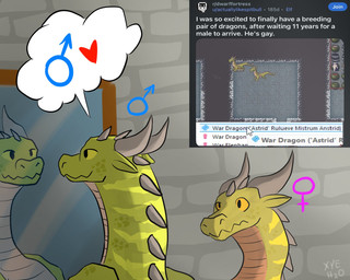 countershading detailed_background dungeon duo female female_symbol feral gameplay gender_symbol green_body heart_symbol horn humor inside looking_at_mirror looking_at_object male male/male_symbol male_symbol mirror mirror_reflection reflection sexuality_symbol stated_homosexuality stated_sexuality symbol text yellow_eyes xyeh2o dwarf_fortress mythology dragon mythological_creature mythological_scalie scalie 5:4 english_text hi_res signature