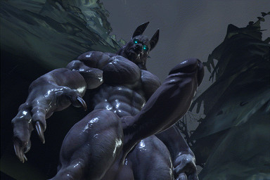 abs anthro balls biceps big_balls big_muscles big_pecs big_penis blue_eyes claws erection finger_claws genitals glowing glowing_eyes humanoid_genitalia humanoid_penis looking_at_viewer looking_down low-angle_view male muscular muscular_anthro muscular_male night nude outside pecs penis plant quads raining solo standing throbbing throbbing_penis tree vein veiny_penis samthemann canid canine canis jackal mammal werecanid werecanine werecreature werejackal 3:2 3d_(artwork) 3d_animation animated digital_media_(artwork)