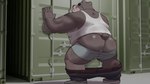 anthro belly blush bodily_fluids bottomwear bottomwear_down butt cargo_container clothed clothing kemono male overweight overweight_male pants pants_down partially_clothed solo sweat underwear 00murice bear mammal 16:9 2022 widescreen