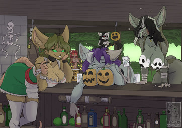 anthro bandage bartender baton bent_over black_hair bodypaint bottle breasts brown_body brown_fur brown_hair brush buckteeth cleavage clothed clothing collar container dynamite ear_piercing ear_ring explosives eyewear female fur glasses green_eyes grey_body grey_fur grey_hair group hair hood legwear multicolored_hair nipples paintbrush piercing purple_hair red_hair ring_piercing sleeping teeth thigh_highs two_tone_hair wearing_glasses white_body white_clothing white_fur white_hair white_legwear white_thigh_highs yawg warhammer_(franchise) juggs_(yawg) plaguey_(yawg) snowball_(yawg) snuggles_(yawg) thott_(yawg) mammal murid murine rat rodent skaven 2025