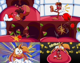 3_toes 4_fingers anthro big_feet big_tongue blep cartoon_gloves cartoon_physics collar dazed dizzy dizzy_eyes duo extreme_size_difference eyebrows eyewear feet fingers glasses inside_mouth long_tongue macro male male/male mawplay micro open_mouth pawpads paws red_tongue size_difference soft_vore soles tail toes tongue tongue_out toony toony_expression toony_moment uvula uvula_play vore wide_tongue doggydog doggydog_(character) roderick_(tamerkoh) toon_doggydog_(doggydog) canid canine canis domestic_dog lagomorph leporid mammal rabbit absurd_res comic hi_res