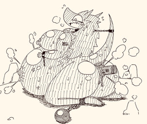 anal anal_fluids anal_penetration anthro areola belly big_belly big_breasts big_butt blush blush_lines bodily_fluids bound breasts butt chain chained chained_cuffs claws eyelashes female hair huge_belly huge_butt huge_thighs hyper hyper_belly implied_popping inflation navel nipples open_mouth outie_navel penetration puffy_areola resting_on_belly smoke_from_anus smoke_from_belly solo sweat tail thick_thighs vein hage mythology dragon mythological_creature mythological_scalie scalie hi_res monochrome