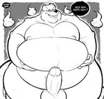 anthro balls belly big_belly dialogue erection genitals male moobs nipples overweight overweight_male penis simple_background solo text c-trigger mammal murid murine rat rodent 2024 english_text hi_res monochrome