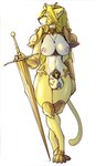 animal_genitalia animal_penis anthro areola armor armor_plates armored_boots armored_gloves balls big_balls big_breasts blonde_hair blue_gem breasts caged_balls chastity_cage chastity_device clothing curvy_gynomorph curvy_intersex dark_penis darkened_genitalia darkened_penis equine_genitalia equine_penis fingers footwear fully_sheathed fur gem genitals gloves gold_(metal) gynomorph hair handwear heart_gem heart_symbol ineffective_clothing intersex jewelry long_hair looking_aside melee_weapon mostly_nude necklace nipples penis pink_nipples revealed_breasts sheath simple_background solo sword tail unconvincing_armor weapon white_body white_fur wide_hips yellow_body yellow_fur umbraunderscore felid feline felis lion mammal pantherine absurd_res digital_media_(artwork) hi_res