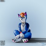 anthro blue_body blue_fur fur hair happy looking_at_viewer male nude orange_body orange_fur paws pose posed qr_code simple_background smile solo tail white_body white_fur daytia c4d canid canine canis mammal rexouium 1:1 3d_(artwork) cinema_4d_(artwork) digital_media_(artwork) hi_res