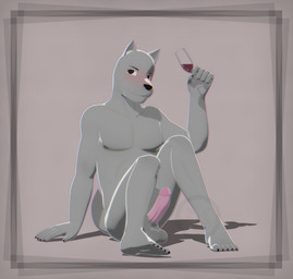 5_fingers 5_toes alcohol anthro arm_support balls beverage biped black_eyes black_nails blush circumcised claws colored_nails container cup drinking_glass drunk erection feet fingers front_view fur genitals glans glass glass_container glass_cup grey_body grey_fur humanoid_hands long_penis looking_aside looking_at_viewer male nails naughty_face nipples nude on_ground pecs penis pink_penis shadow simple_background sitting smile solo substance_intoxication toe_claws toes wine wine_glass vrart1 eric_(vrart1) canid canine canis mammal wolf 2017 3d_(artwork) cel_shading digital_media_(artwork) grey_theme hi_res shaded watermark