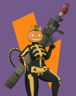 anthro black_body bone breasts clothing female food for_a_head fruit plant pose pumpkin pumpkin_head ranged_weapon rocket_launcher skeleton skinsuit solo spandex tail thick_thighs tight_clothing weapon lonikcat epic_games fortnite spice_(fortnite) felid feline human humanoid mammal object_head digital_media_(artwork) hi_res
