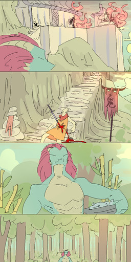 anthro banner basket black_bars blood bodily_fluids building cjk_character clothing container death feathers fire green_body green_scales hair horn house male melee_weapon plant qinglong_qiaoolu red_hair robe scales sword text tree weapon wounded jam_(artist) aquatic feathered_lizard feathered_scalie fish human lizard mammal reptile scalie aliasing binary_drawing colored comic digital_drawing_(artwork) digital_media_(artwork) hi_res letterbox