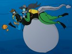 air_tank anthro belly big_belly big_breasts breasts brown_body brown_fur brown_hair bubble butt clothed clothing copyright_symbol diving_mask duo female flippers fur grey_body grey_fur grey_hair hair huge_belly hyper hyper_belly hyper_pregnancy male mask multicolored_body multicolored_fur navel outie_navel pregnant pregnant_anthro pregnant_female scuba scuba_gear symbol text two_tone_body two_tone_fur underwater water satsumalord air_winters sifferen_(ableseth) canid canine canis fish mammal marine wolf 2022 4:3 digital_media_(artwork) english_text hi_res