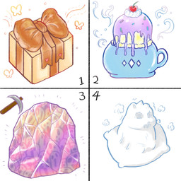 ambiguous_form ambiguous_gender asphyxiation brown_ribbon cherry container cream_(food) cup dessert food fruit gem gift horn ice_cream not_furry_focus pickaxe plant solo trapped yellowcottoncandy030 fluffy_pony fluffy_pony_(species) mammal 1:1 2025 digital_media_(artwork) hi_res
