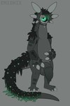 1_eye 3_toes 4_fingers 6_ears accessory animal_genitalia animal_penis anthro armpit_hair back_mane balls bangs big_balls big_claws big_hands big_penis black_hair black_mane black_sclera body_hair claws countershade_feet countershade_hands countershade_torso countershading crystal emo_haircut equine_genitalia equine_penis equine_penis_with_foreskin featureless_chest feet finger_claws fingers flaccid foreskin front_view genitals green_eyes green_hair green_mane grey_balls grey_body grey_claws grey_countershading grey_markings grey_penis grey_sheath hair half-closed_eyes hand_on_belly huge_balls huge_penis humanoid_genitalia humanoid_penis hybrid_genitalia hybrid_penis jewelry lidded_eyes long_foreskin long_neck long_tail looking_at_viewer male male_anthro mane markings medial_ring medial_ringed_humanoid_penis medial_ringed_hybrid_penis mottled mottled_body mouthless multi_ear multicolored_hair multicolored_mane narrowed_eyes necklace nude nude_anthro nude_male pendant penis plantigrade scutes semi-anthro sheath smooth_foreskin solo standing star_polygon tail tail_mane text thick_neck thick_penis thick_tail three-quarter_view toe_claws toes toony two_tone_hair two_tone_mane unretracted_foreskin unusual_ears emionix kesri_(emx) alien omnilurkerbeast omnitope absurd_res artist_name digital_drawing_(artwork) digital_media_(artwork) flat_colors hi_res nonbinary_(lore)