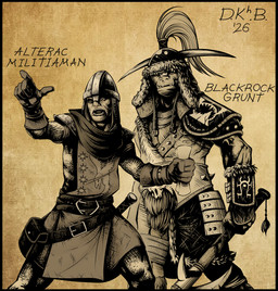 armor axe clothed clothing duo footwear gesture gloves hair hand_gesture handwear headgear helmet male pointing text weapon cringehog blizzard_entertainment warcraft human humanoid mammal orc digital_media_(artwork) hi_res
