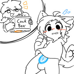 anthro chastity_bulge chastity_device dick_in_a_box duo lock_bulge lock_symbol male male/male null_bulge portal portal_chastity simple_background unusual_chastity wearing_chastity_device white_background mumei 1:1