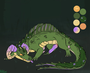 countershade_face countershade_tail countershade_torso countershading erection feral genitals green_body horn knot knotted_penis male male_feral penis purple_penis smile solo standing tail teeth tongue tongue_out meldritchhorror senra_(character) crocodile crocodilian monster reptile scalie 2017