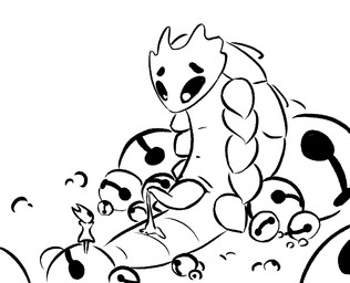 anthro bell bodily_fluids crossgender cum duo female feral genital_fluids genitals intersex leaking_cum needy penis size_difference voyeur muzzzzz hollow_knight:_silksong hollow_knight_(franchise) team_cherry bell_beast hornet_(hollow_knight) arthropod insect monochrome