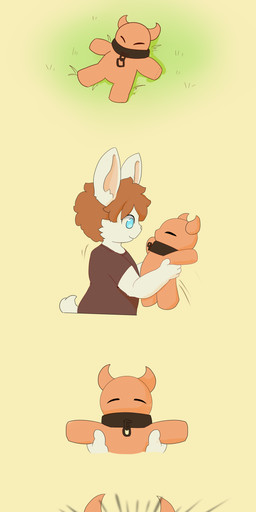 anthro big_penis comic_panel duo genitals hypnosis male male/male mind_control penis plushie size_difference small_dom_big_sub white_body sekyno lagomorph leporid mammal rabbit absurd_res colored digital_drawing_(artwork) digital_media_(artwork) hi_res long_image tall_image