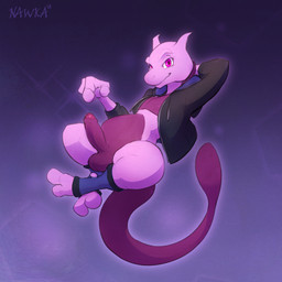 3_fingers 3_toes balls bottomless clothed clothing erection feet fingers floating footwear foreskin genitals gesture hand_gesture hoodie humanoid_genitalia humanoid_penis jacket legwear looking_at_viewer male multicolored_body multicolored_skin penis pink_body pink_eyes pink_skin pointing pointing_at_penis pointing_at_self purple_balls purple_body purple_penis purple_skin simple_background smile socks solo tail toes topwear two_tone_body two_tone_skin nawka nintendo pokemon pat_(lapatte) generation_1_pokemon legendary_pokemon mewtwo pokemon_(species) 1:1 2018 hi_res signature