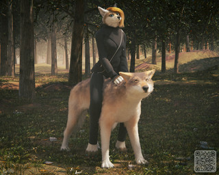 4_toes anthro barefoot canine_teeth feet feral forest forest_background nature nature_background paws plant qr_code toes tree conditional_dnp ev3d canid canine mammal 3d_(artwork) 5:4 digital_media_(artwork) hi_res