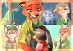 aloha_shirt anthro carrot_pen clothed clothing duo fur green_eyes grey_body grey_fur necktie orange_body orange_fur pattern_clothing pattern_shirt pattern_topwear purple_eyes shirt smile text topwear shima23k disney zootopia judy_hopps nick_wilde canid canine fox lagomorph leporid mammal rabbit red_fox true_fox 2023 absurd_res artist_name digital_media_(artwork) hi_res japanese_text