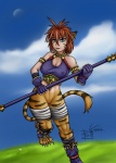 bottomless breasts casual_exposure clitoris clothed clothing female flower genitals gloves grass green_eyes hair handwear ineffective_clothing looking_at_viewer melee_weapon nipples plant polearm pussy red_hair solo staff stripes tail weapon year batch breath_of_fire capcom katt_(breath_of_fire) animal_humanoid felid felid_humanoid humanoid mammal mammal_humanoid pantherine pantherine_humanoid tiger tiger_humanoid 2011 signature