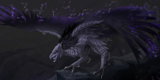 ambiguous_feral ambiguous_gender black_mane black_wings blue_eyes feathered_wings feathers feral grey_body grey_scales mane open_mouth purple_eyes purple_wings scales sharp_teeth solo teeth text wings santanahoffman mythology dragon mythological_creature mythological_scalie scalie 2025 artist_name dated hi_res