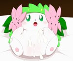 bed blush bodily_fluids censored cum cum_in_pussy cum_inside cum_on_body female feral flower flower_(anatomy) furniture generation_4_pokemon genital_fluids genitals head_flower hi_res land_forme_shaymin legendary_pokemon lying minami_(artist) mosaic_censorship nintendo on_back on_bed plant pokemon pokemon_(species) pussy shaymin solo