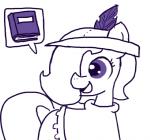 book clothing earth_pony emerald_jewel_(colt_quest) equid equine fan_character feathers feral ficficponyfic hasbro hat headgear headwear horse male mammal my_little_pony pony simple_background solo white_background young young_feral