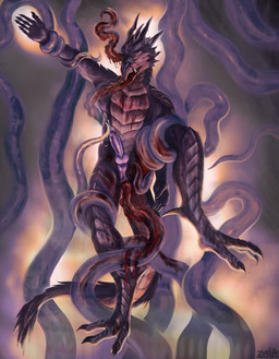 all_the_way_through anal anal_penetration anthro anthro_penetrated blood blood_in_mouth bodily_fluids claws cum cumshot death ejaculation fangs forced genital_fluids genitals gore horn knot knotted_penis male male_penetrated penetration penis purple_body rape restrained restrained_by_tentacles scales sex snaggle_tooth tail teeth tentacle_in_ass tentacle_in_eye tentacle_penetration tentacle_rape tentacle_sex tentacles toe_claws yellow_eyes zvelfr mythology breghar_(drakengarth) dragon mythological_creature mythological_scalie scalie absurd_res hi_res