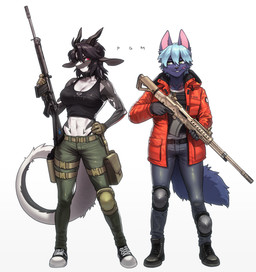 anthro duo female female/female gun ranged_weapon weapon pgm300 mythology aewolnan chabett canid canine dragon fox mammal mythological_creature mythological_scalie scalie absurd_res hi_res