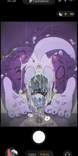 anthro anus bodily_fluids body_writing butt cum cum_in_ass cum_inside duo gaping gaping_anus genital_fluids grey_body long_tongue male male/male messy nude open_mouth phone_screen purple_body rear_view sharp_teeth smile teeth text tongue tongue_out writing_on_butt writing_on_chest writing_on_foot capitankoki reptile scalie 2026 absurd_res english_text hi_res