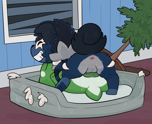 animal_genitalia animal_vulva anus blue_body blue_fur canine_genitalia canine_vulva detailed_background dog_bed female feral fur genitals grin grinding pet_bed plushie plushophilia rear_view sex smile tribadism vaginal crushpepper nintendo pokemon fan_character substitute_doll generation_7_pokemon pokemon_(species) rockruff hi_res tagme