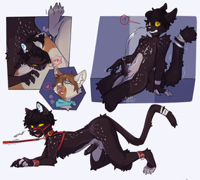 ahegao ambiguous_gender ankle_cuffs anthro balls bandage bdsm black_body black_fur black_hair black_penis bodily_fluids breath claws collar countershading cuff_(restraint) cum duo ejaculation exclamation_point fur genital_fluids genitals hair halter harness heart_symbol inner_ear_fluff intraspecies kerchief leash leash_pull looking_pleasured male male/ambiguous markings multicolored_body multicolored_fur neckerchief neckwear nude open_mouth orange_body orange_fur orange_hair panting pawpads penis pulling_hair restraints shackles shaking simple_background solo speech_bubble spots spotted_body spotted_fur submissive submissive_male text touching_hair tuft walk-in white_body white_countershading white_fur wrist_cuffs yellow_eyes yellow_sclera duskiglow kashmrrrr domestic_cat felid feline felis mammal 2021 digital_media_(artwork) english_text hi_res signature