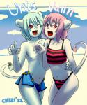 adolescent anthro balls_in_underwear balls_outline beach bikini bikini_bottom bikini_top blue_hair bulge clothed clothing cloud crossdressing detailed_bulge duo fangs femboy front_view fur genital_outline hair looking_at_viewer male navel nipple_outline nipples one_eye_closed open_mouth outside penis_outline pink_eyes pink_hair playful roaring sea seaside shirt sky swimwear tail tail_tuft tank_top tankini teeth tenting topless topwear tuft two-piece_swimsuit water white_body white_fur wide_hips wink young chizi unis valin felid lion mammal pantherine 2012 5:6 hi_res brother_(lore) brothers_(lore) sibling_(lore) twins_(lore)