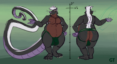anthro balls big_balls clothing genitals jockstrap long_tail male nipple_piercing nipples overweight overweight_male piercing solo tail underwear gtskunkrat gtskunkrat_(character) hybrid mammal mephitid murid murine rat rodent skunk