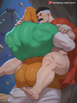 abs age_difference aroused aroused_by_another aroused_face aroused_male aroused_smile back_muscles barazoku barefoot biceps big_butt big_muscles big_pecs black_facial_hair black_hair black_mustache blue_eyes bodily_fluids bottomless bottomless_male bottomwear bottomwear_around_legs bottomwear_down butt butt_focus cape carrying_another carrying_partner clothed clothed_sex clothing clothing_around_legs cosmic_background dominant dominant_male duo erection exposed_butt facial_hair feet genitals grabbing_another grabbing_partner green_clothing green_shirt green_topwear grin grinding grinding_on_penis hair hand_on_neck holding_another holding_neck holding_partner hot_dogging larger_male legs_around legs_around_partner legs_around_torso legs_around_waist looking_pleasured male male/male manly mature_male muscular muscular_arms muscular_male muscular_thighs mustache neck_grab nipples older_male orange_body orange_skin pants pants_around_legs pants_down partially_clothed partially_clothed_male pecs penis penis_on_ass penis_on_butt pillow rear_view red_cape red_clothing red_shirt red_topwear sex shirt sitting_on_penis size_difference smaller_male smile space space_background spacecraft standing standing_sex submissive submissive_male superhero sweat sweatdrop sweaty_body sweaty_butt sweaty_chest sweaty_face sweaty_legs text thick_arms thick_thighs topwear tough_guy vehicle white_body white_clothing white_hair white_shirt white_skin white_topwear younger_male tevit_15 image_comics invincible_(image_comics) allen_the_alien nolan_grayson omni-man alien alien_humanoid cyclops humanoid unopan viltrumite 3:4 absurd_res hi_res url