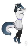 anthro black_hair black_nose blue_body blue_fur blue_tail brown_eyes cheek_tuft clothed clothing facial_tuft female female_anthro fingers fur glistening glistening_eyes hair light logo long_hair looking_at_viewer side_view simple_background solo standing tail topwear tuft white_background white_body white_clothing white_fur white_topwear milk-jug raiyuki canid canine canis mammal wolf 2021 artist_logo colored digital_drawing_(artwork) digital_media_(artwork) english_description full-length_portrait hi_res lighting portrait