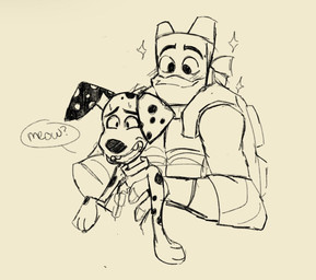 black_nose black_spots collar_tag duo eyewear eyewear_on_head feral fur goggles goggles_on_head heterochromatic_ears holding_character male mask shell spots star_collar_tag turtle_shell voice_actor_joke 0deploy0 101_dalmatian_street 101_dalmatians disney nickelodeon rise_of_the_teenage_mutant_ninja_turtles teenage_mutant_ninja_turtles donatello_(tmnt) dylan_(101_dalmatians) reptile scalie softshell_turtle spiny_softshell_turtle turtle crossover